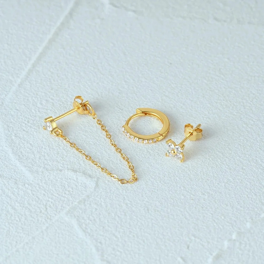 3pc Dainty Floral Tassel Chain Earrings Set