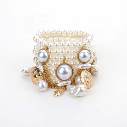 Gold Accented Chunky Pearl Bracelets Stack