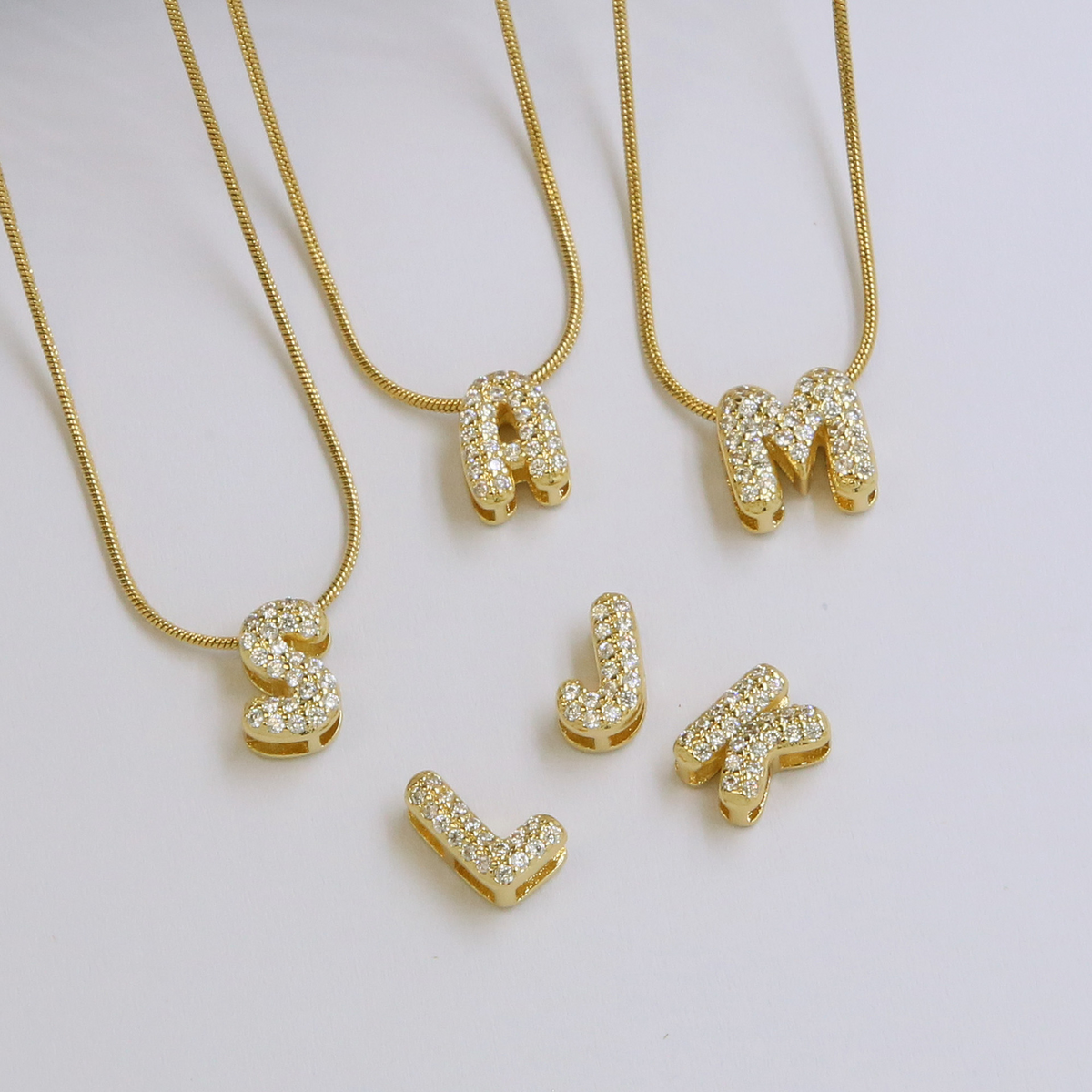 Diamond Bubble Letter Initial Necklace
