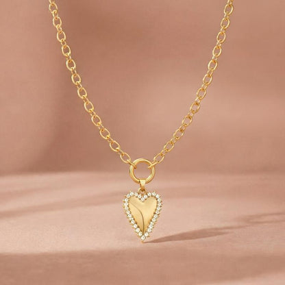14k Diamond Accented Paperclip Chain Heart Necklaces
