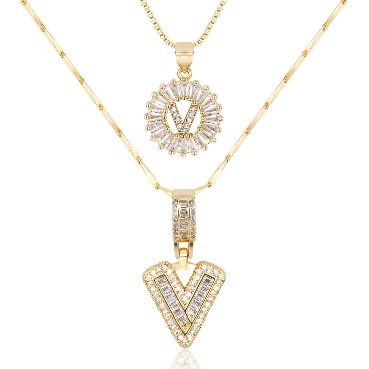 2pc 14k Diamond Letter Initial Necklaces