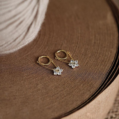 18k Dainty Hoop Floral Dangle Earrings