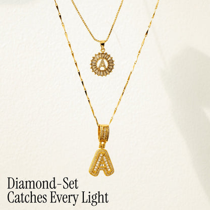 2pc 14k Diamond Letter Initial Necklaces