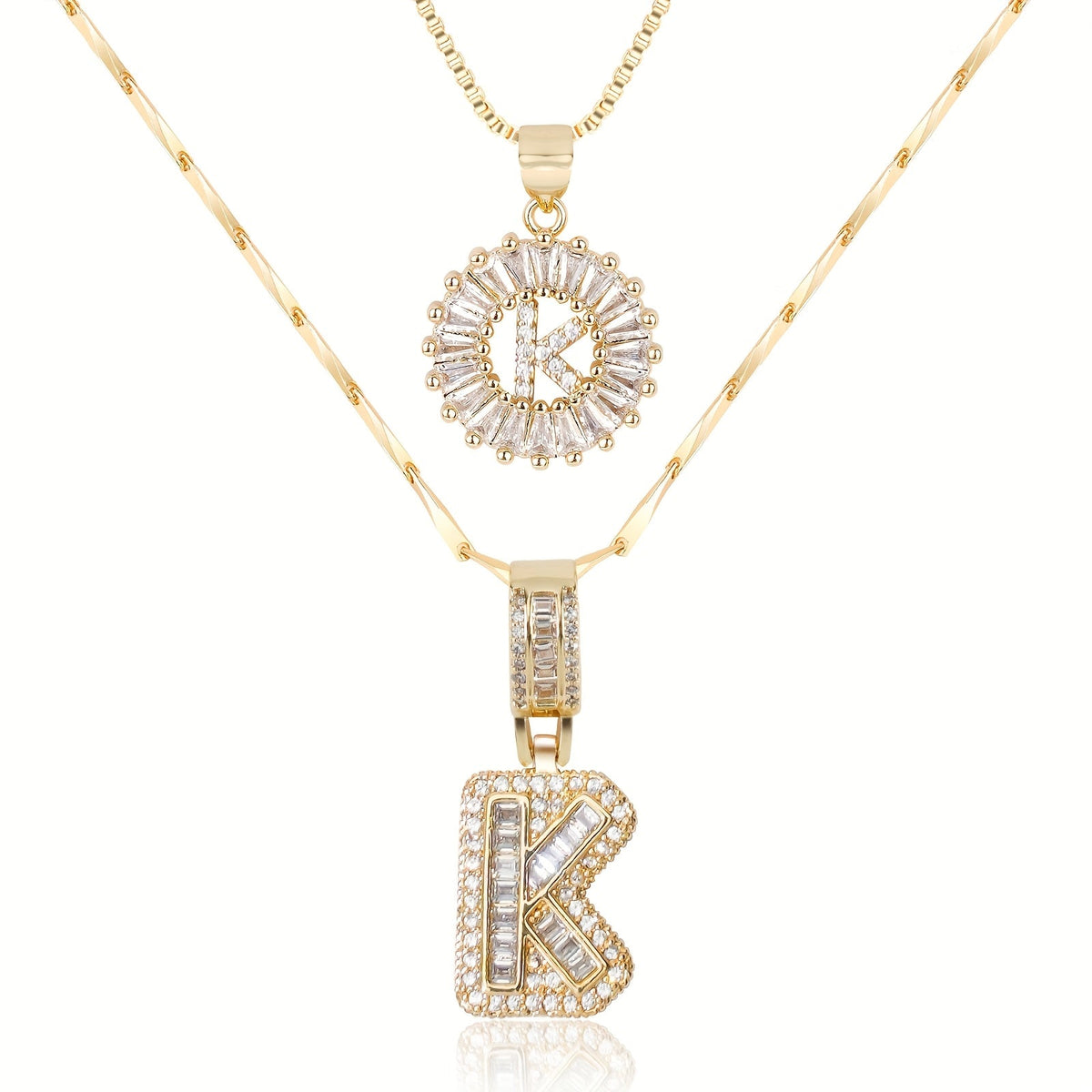 2pc 14k Diamond Letter Initial Necklaces