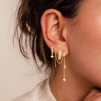 3pc Dainty Diamond Accented Earrings Stack