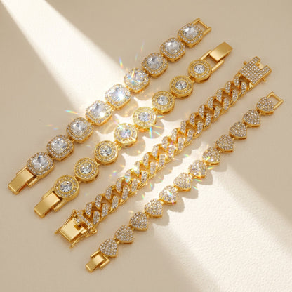 4pc Chunky Diamond Bracelet Stack