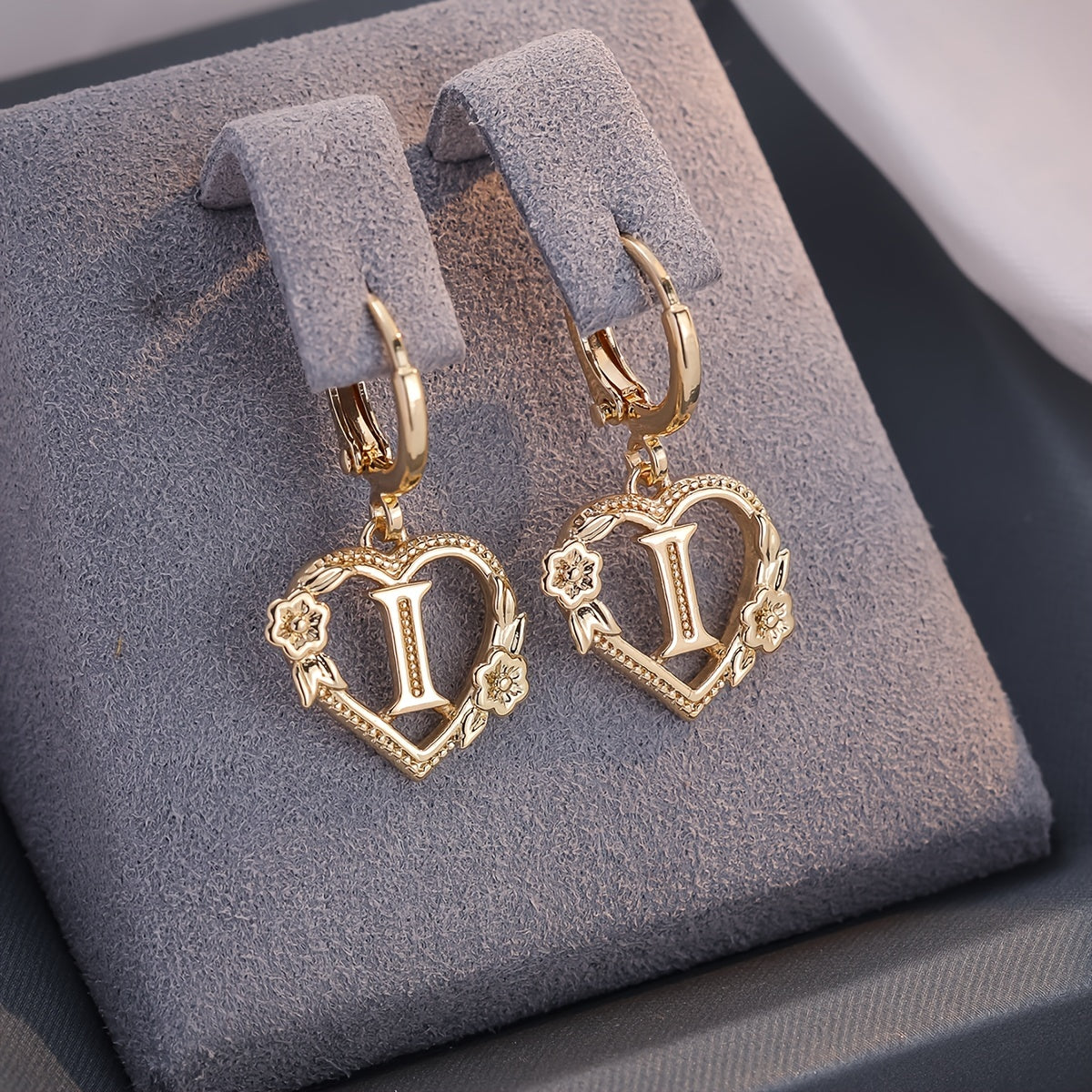Dainty Initial Letter Heart Hoop Earrings