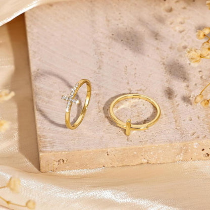 2pc Classy & Diamond Accented Cross Rings