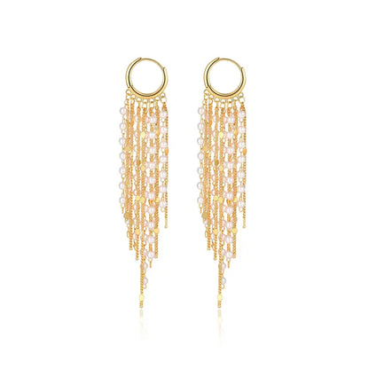 14k Tassel Chain Hoop Earrings