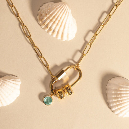 Personalized Carabiner Name & Birthstone Necklace