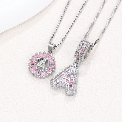 2pc 14k Diamond Letter Initial Necklaces (Limited Pink Edition)