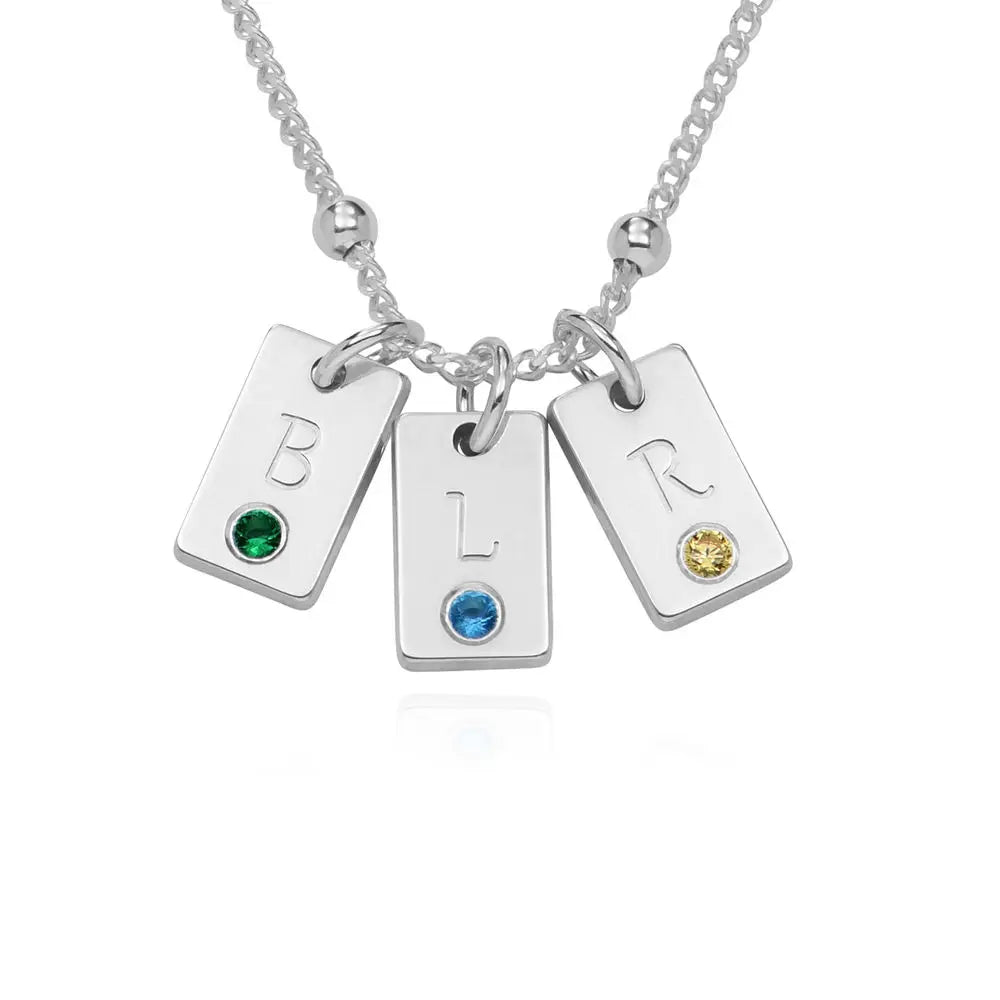 Personalized Initial Birthstone Charm Satellite Chain Necklace