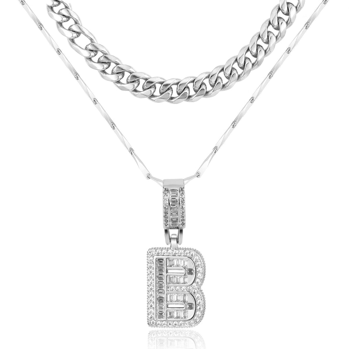 2pc 14k Layered Cuban & Initial Necklaces
