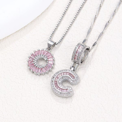 2pc 14k Diamond Letter Initial Necklaces (Limited Pink Edition)