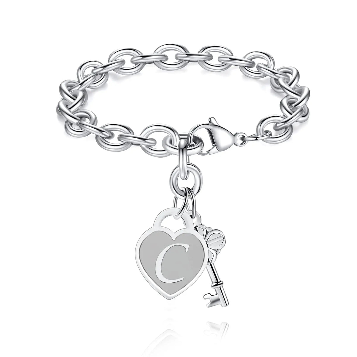 Chunky Clip Heart & Key Letter Initial Bracelet