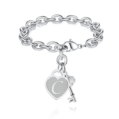 Chunky Clip Heart & Key Letter Initial Bracelet