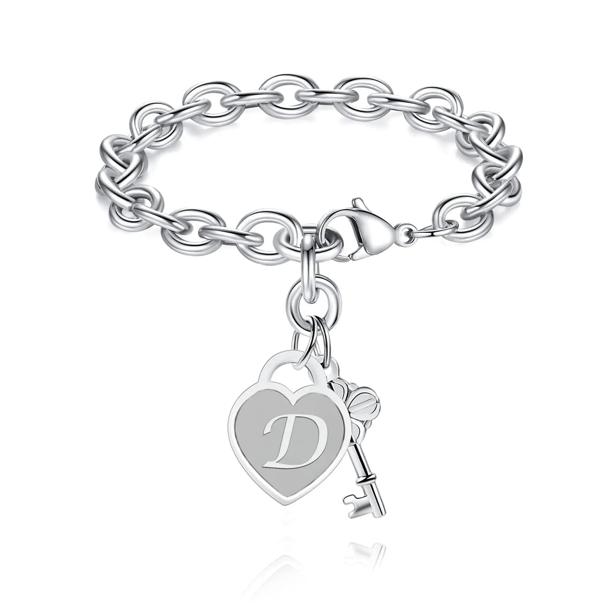 Chunky Clip Heart & Key Letter Initial Bracelet