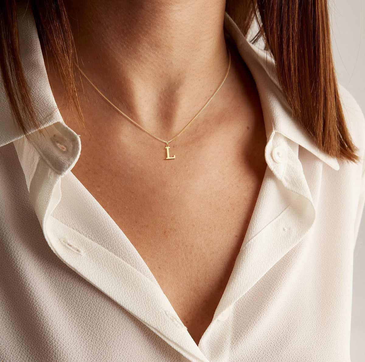 14k Minimal Serif Initial Necklace