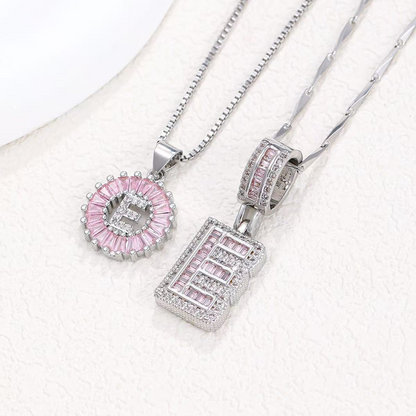 2pc 14k Diamond Letter Initial Necklaces (Limited Pink Edition)