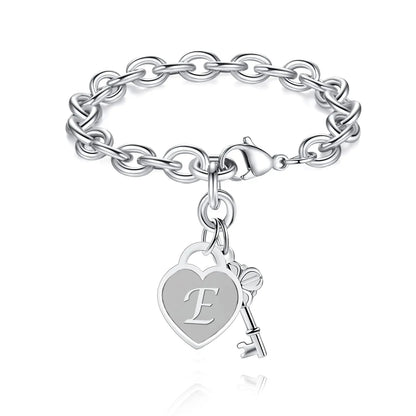 Chunky Clip Heart & Key Letter Initial Bracelet