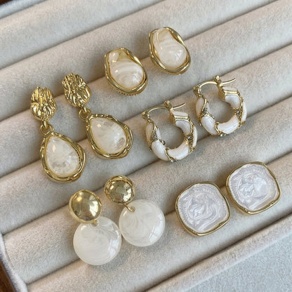 5x White & Gold Enamel Earrings Sets