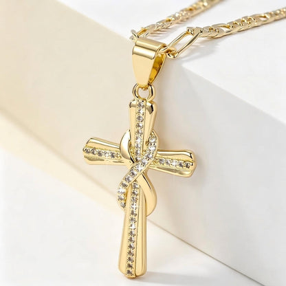 14k Diamond Accented Infinity Cross Necklace