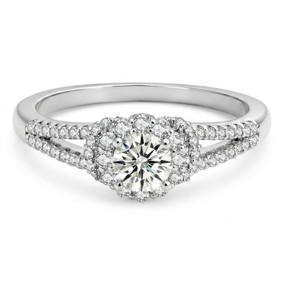 Split Shank Halo Diamond Accented Ring