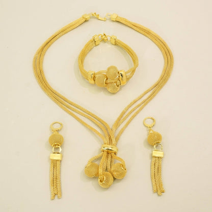 3pc Tassel Sphere Necklace, Bracelet, Earrings Set