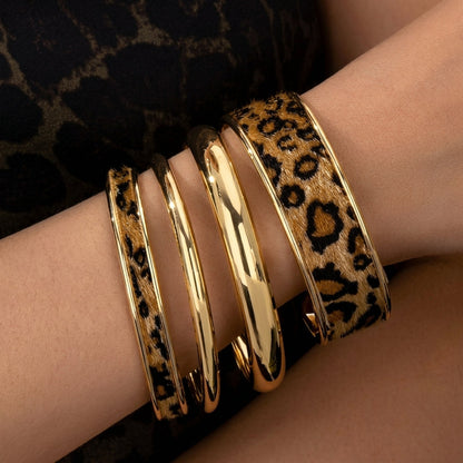 4pc Gold & Leopard Accented Bangle Stack