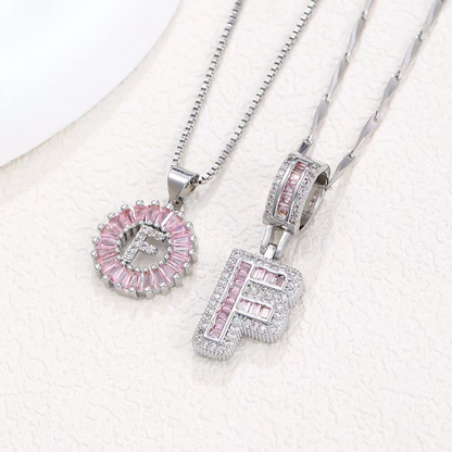 2pc 14k Diamond Letter Initial Necklaces (Limited Pink Edition)