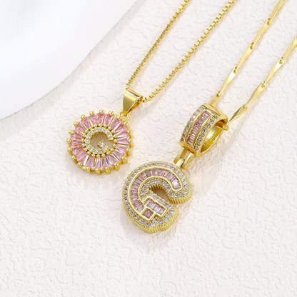 2pc 14k Diamond Letter Initial Necklaces (Limited Pink Edition)