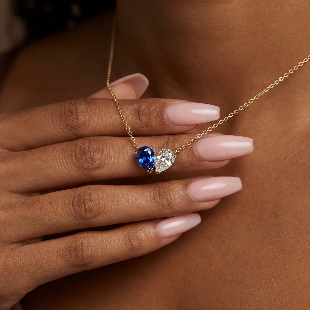 Dainty Dual Birthstone Heart Necklace