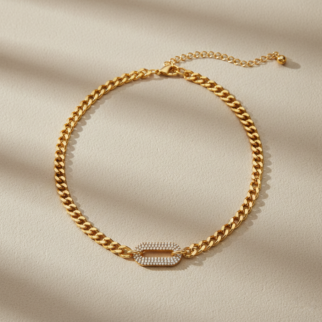 Cuban Diamond Accented Halo Choker Necklace