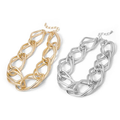 Bold Texture Contrast Geometric Chunky Necklace