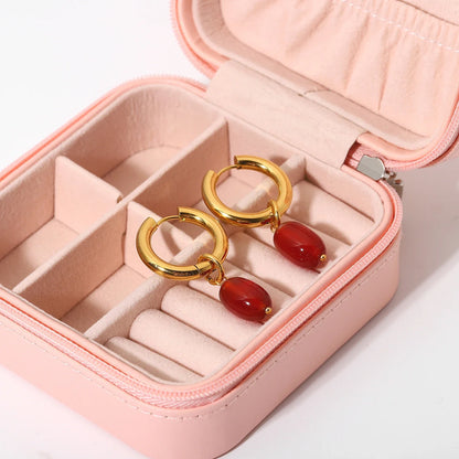 Dainty Carnelian Huggie Hoop Earrings