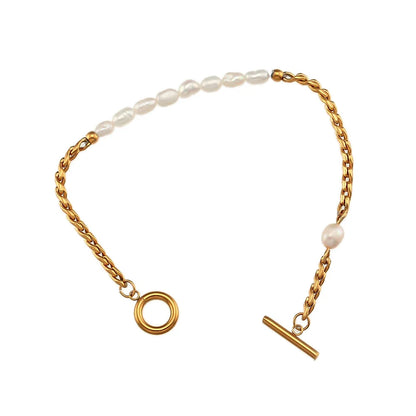 Classic Twist Pearl Circle Lock Bracelet