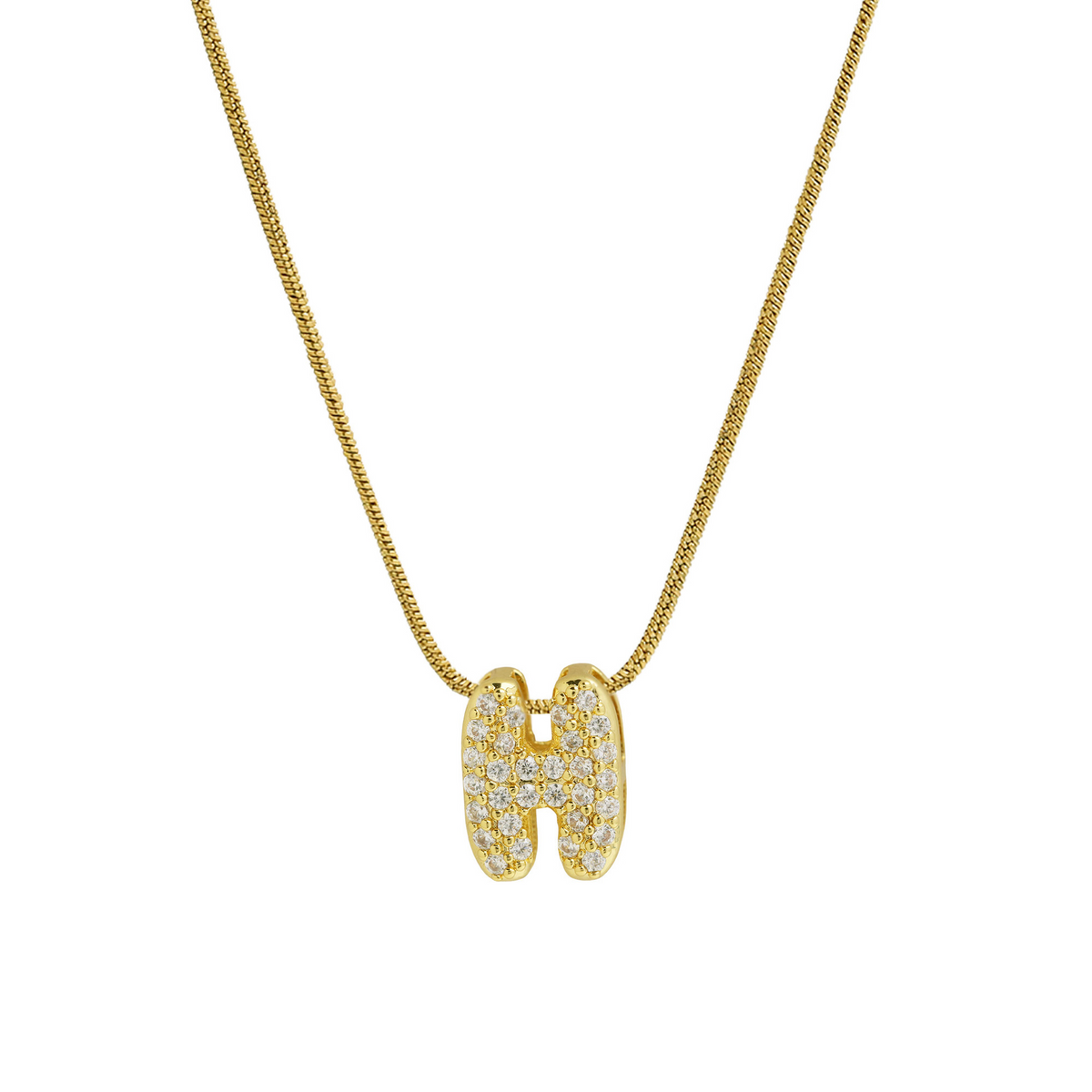 Diamond Bubble Letter Initial Necklace