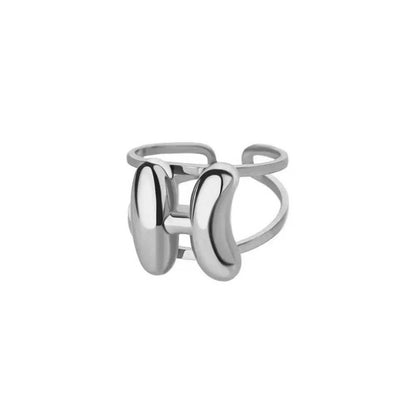 Adjustable Open Band Bubble Letter Initial Ring