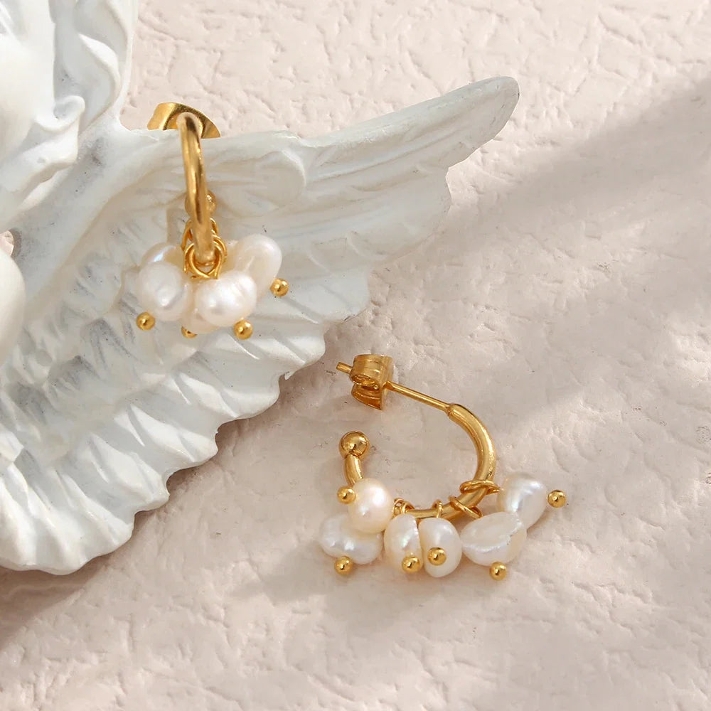 18k Dainty Pearl Droplet Dangle Earrings