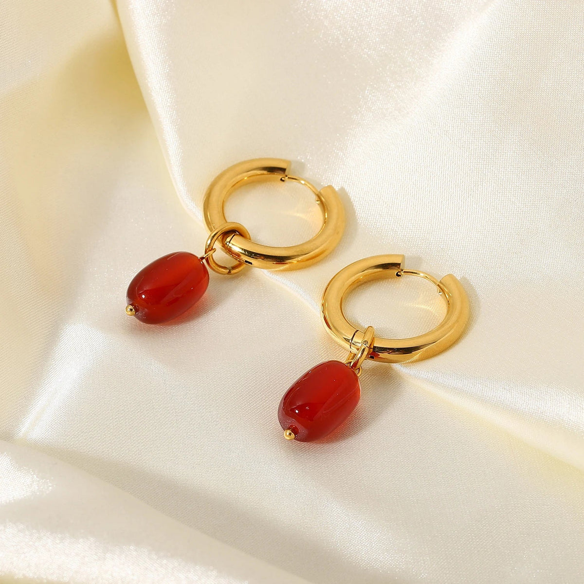 Dainty Carnelian Huggie Hoop Earrings