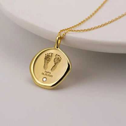 Personalized Baby Name, Footprint, Birthstone Necklace