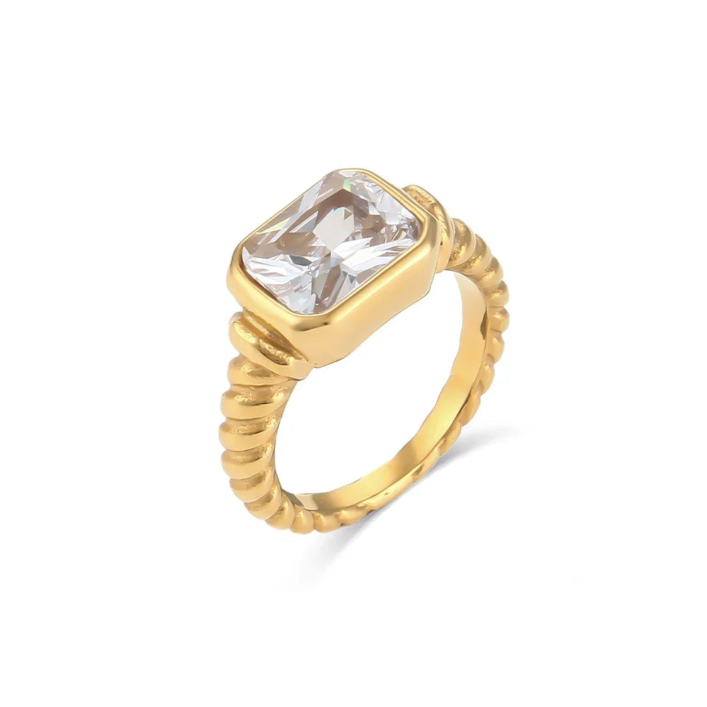 Chunky Cross Striped Baguette Diamond Ring