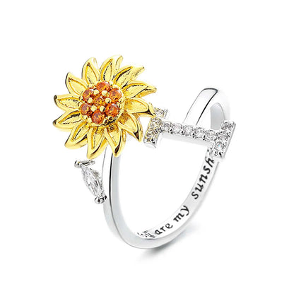 Spinning Sunflower "You Are My Sunshine" Initial Ring