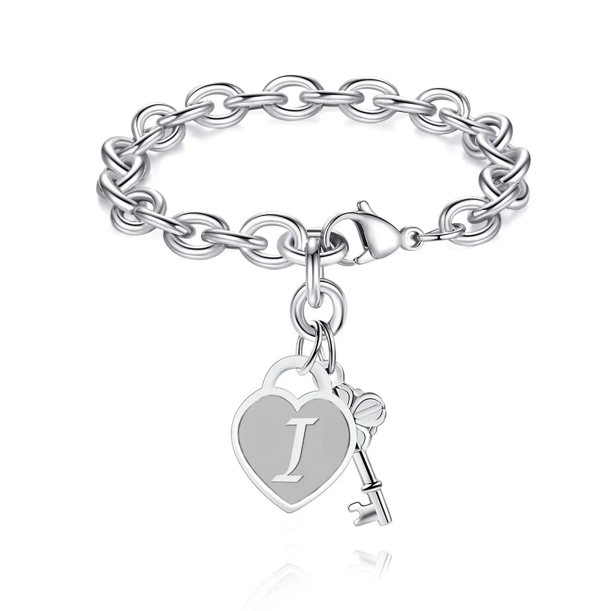 Chunky Clip Heart & Key Letter Initial Bracelet