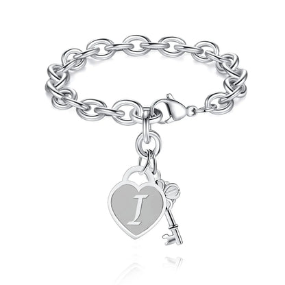 Chunky Clip Heart & Key Letter Initial Bracelet