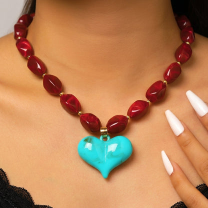 Chunky Resin Stone & Heart Necklace