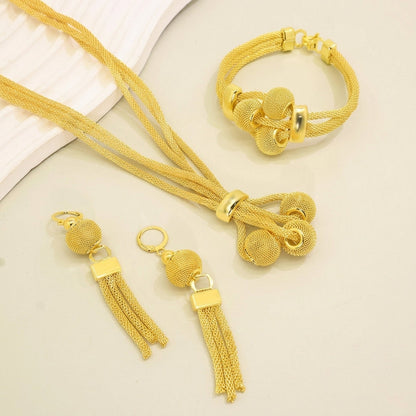 3pc Tassel Sphere Necklace, Bracelet, Earrings Set