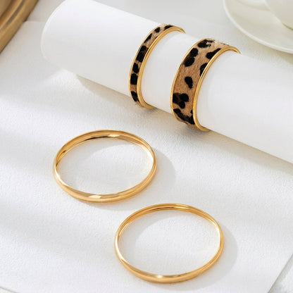 4pc Gold & Leopard Accented Bangle Stack