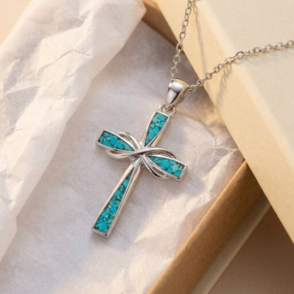 Turquoise Accented Infinity Cross Faith Necklace