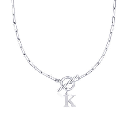 Paperclip Letter Initial Circle Lock Clasp Necklace